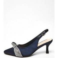 Blue Heels & Pumps Quiz Wide Fit Navy Diamante Knot Sling Back Low Heels, Dark Blue, 6, Women