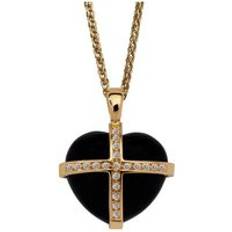 Women - Yellow Necklaces C. W. Sellors 18ct Gold Whitby Jet 0.20ct Diamond Cross Heart Necklace Gold