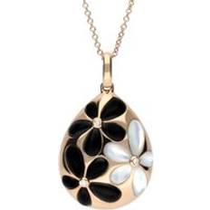 Rose Gold Necklaces C. W. Sellors 18ct Rose Gold Whitby Jet Mother of Pearl Diamond Flower Pear Necklace Option1 Value Rose Gold