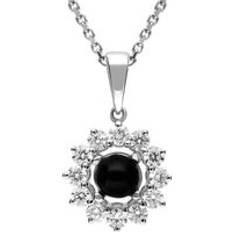 Oro Bianco Collane C. W. Sellors 18ct White Gold Whitby Jet 0.35ct Diamond Round Centre Necklace White Gold