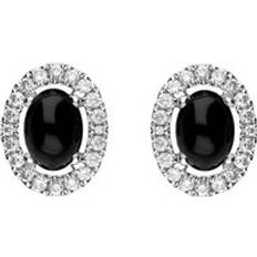 Diamond Earrings C. W. Sellors 18ct White Gold Whitby Jet 0.19ct Diamond Oval Stud Earrings White Gold