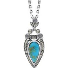 Turquoise Jewellery C. W. Sellors Sterling Silver Turquoise Moonstone Marcasite Pear Shaped Necklace