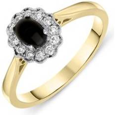 Oro Anillos C. W. Sellors 18ct Gold Whitby Jet 0.16ct Diamond Milgrain Cluster Ring