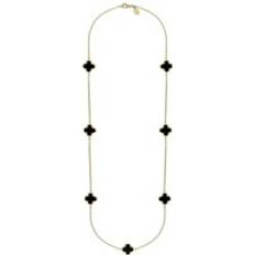 Collares C. W. Sellors 9ct Gold Whitby Jet Bloom Four Leaf Clover Long Necklace