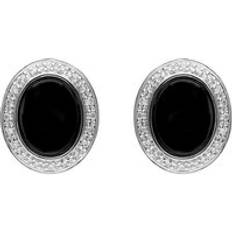 Oro Bianco Orecchini C. W. Sellors 18ct White Gold Whitby Jet 0.15ct Diamond Oval Stud Earrings White Gold