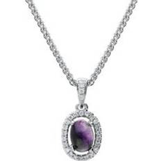 Diamond Necklaces C. W. Sellors 18ct White Gold Blue John 0.08ct Diamond Oval Necklace