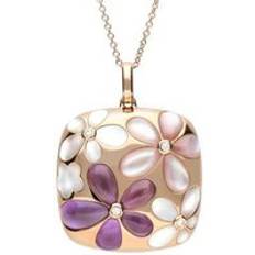 Rose Gold Necklaces C. W. Sellors 18ct Rose Gold Mother of Pearl Diamond Amethyst Flower Cushion Necklace Option1 Value Rose Gold