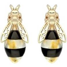 9 carati Orecchini C. W. Sellors 9ct Gold Whitby Jet Amber Bee Stud Earrings