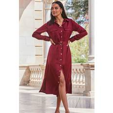Sosandar Burgundy Satin Utility Shirt Dress - Red