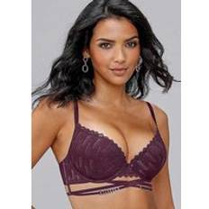 Gold Bras Lascana Underwired Lace Padded Push-Up Bra Aubergine