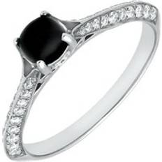 Or Blanc Bagues C. W. Sellors 18ct White Gold Whitby Jet 0.30ct Diamond Ring