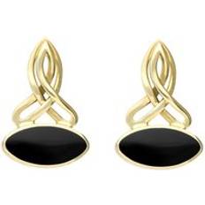 Yellow Earrings C. W. Sellors 9ct Gold Whitby Jet Wide Marquise Celtic Stud Drop Earrings Gold