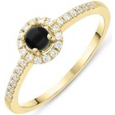 Gold Rings C. W. Sellors 18ct Gold Whitby Jet 0.14ct Diamond Set Round Centre Ring Gold