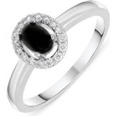 Or Blanc Bagues C. W. Sellors 18ct White Gold Whitby Jet 0.12ct Diamond Cluster Ring