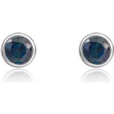 Oro Blanco Pendientes 9ct White Gold Sapphire 3mm Round Rub Over Set Stud Earrings