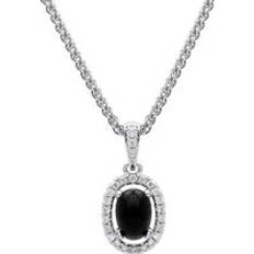 Jewellery C. W. Sellors 18ct White Gold Whitby Jet Diamond Oval Cluster Necklace