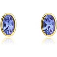 9 carati Orecchini 9ct Yellow Gold Tanzanite 5x3mm Oval Rub Over Set Stud Earrings