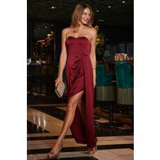 Sosandar Burgundy Satin Sweetheart Neckline Bandeau Maxi Dress - Red