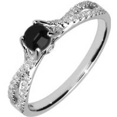 Or Blanc Bagues C. W. Sellors 18ct White Gold Whitby Jet 0.30ct Diamond Twist Shank Ring