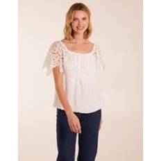 Clothing Blue Vanilla Crochet Lace Puff Ball Top Ivory