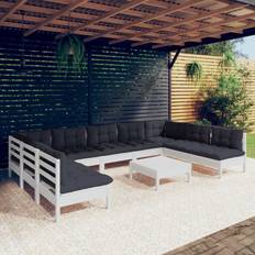 vidaXL 10-tlg Garten-Lounge-Set mit Kissen Weiß Lounge-Set
