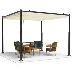 Métal Pavillons et Accessoires Vounot Pergola Retractable 3x3m en Metal et Toile - Beige