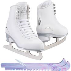 Figure Skates Jackson Ultima White Figure Ice Skates for Girls/Youth Bundle with Guardog Skate Guards