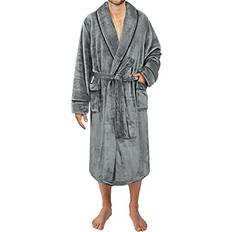 Men Robes on sale PAVILIA Mens Soft Robe Plush Warm Bathrobe Trim Piping Grey