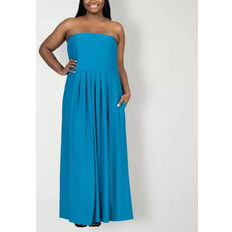 Turquoise Dresses 24seven Comfort Apparel 24seven Comfort Apparel Plus Strapless Maxi Dress with Pockets Teal