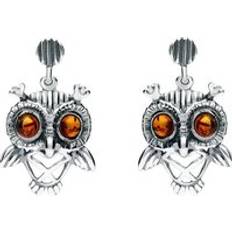 Oro Bianco Orecchini C. W. Sellors 9ct White Gold Amber Orange Owl Stud Earrings