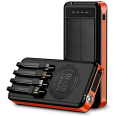 Alpha Digital Outdoor Power Bank- 10,000mAh with Solar Panel & Wireless Charging Black/orange