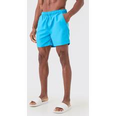 boohooMAN Mens Plain Mid Length Trunks Blue