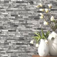 P&S Textured Brick Effect Wallpaper Charcoal Grey Black Shading Wallpaper