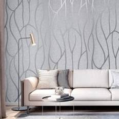 LivingAndHome Modern 3D Wall Paper Silver Grey Striped Textured Wallpaper Background, Grey