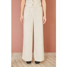 Clothing Yumi Wide Leg Cotton Blend Trousers, Natural