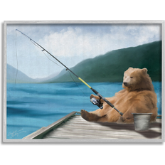 Stupell Bear Fishing Pole Lake Dock Framed Art