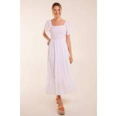 Clothing Blue Vanilla Square Neck Flutter Sleeve Dress White