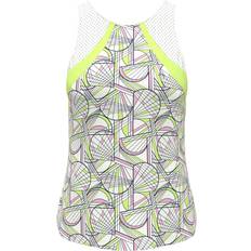 Tennis - Women Tank Tops Original Penguin Women's Tennis Racket Print Mesh Block Tank Top, Medium, White, Polyester/Recycled Polyester/Elastane Golf Apparel Shop White