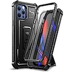 Dexnor Fodral för iPhone 12 & 12 Pro 6,1 tum med inbyggt skärmskydd högpresterande fram- och baksida 360 bakre stötdämpare skyddande skydd med stativ – Svart