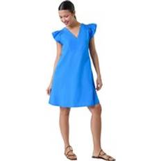 Clothing Roman Plain Cotton Frill Sleeve Pocket Dress Blue