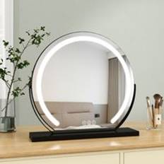 Dressing Table Mirror Round Black Hollywood Vanity Mirror with 3 Color Light Modes 360°Rotation Makeup Mirror ф50cm S'afielina