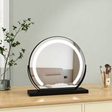 Dressing Table Mirror Round Black Hollywood Vanity Mirror with 3 Color Light Modes 360°Rotation Makeup Mirror ф40cm S'afielina
