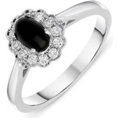 Or Blanc Bagues C. W. Sellors 18ct White Gold Whitby Jet 0.16ct Diamond Milgrain Cluster Ring