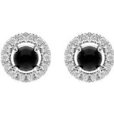 Femme - Or Blanc Boucles d'oreilles C. W. Sellors 18ct White Gold Whitby Jet 0.10ct Diamond Round Stud Earrings