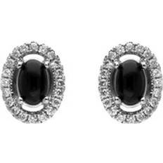 Diamond Earrings C. W. Sellors 18ct White Gold Whitby Jet 0.18ct Diamond Oval Cluster Earrings White Gold