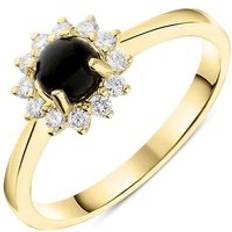 Oro Anillos C. W. Sellors 18ct Gold Whitby Jet 0.18ct Diamond Round Flower Cluster Ring