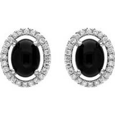 Diamond Earrings C. W. Sellors 18ct White Gold Whitby Jet 0.38ct Diamond Oval Centre Stud Earrings White Gold