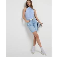 Mesh Tank Tops River Island Womens Blue Mesh Ruched Tank Top