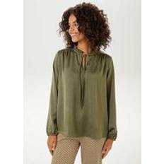 Aniston Ruffled Neck Long Sleeve Blouse Khaki