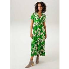 Aniston Short Sleeve Floral Wrap Dress Green Floral